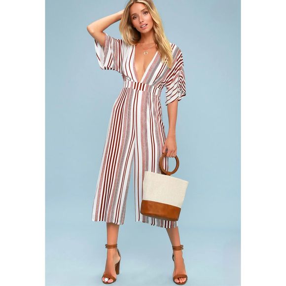 Lulus Pants - LULUS Hook Line and Sinker Rust Red Striped Jumpsuit - size Small